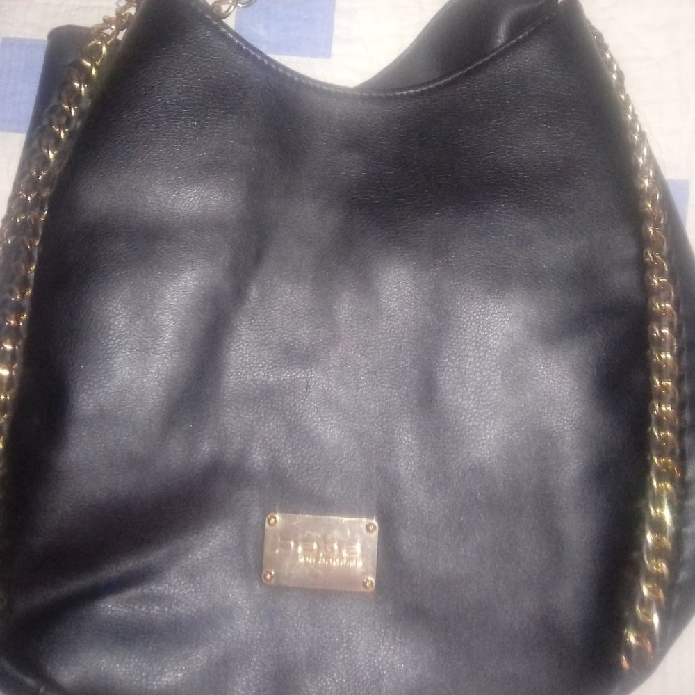 Bebe Black and Gold Hobo Bag